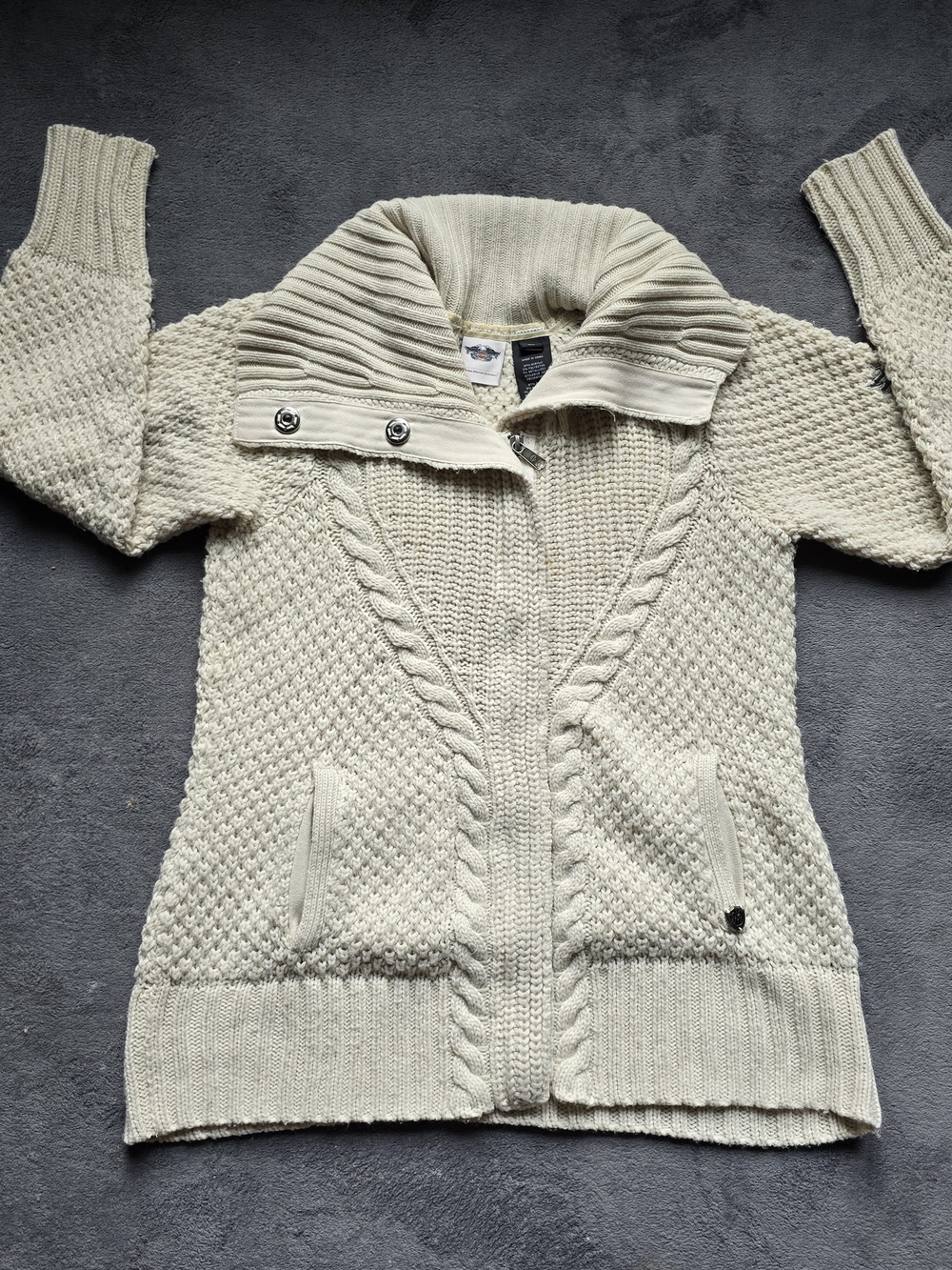 Harley-Davidson Cream Cable Knit Zip Cardigan
